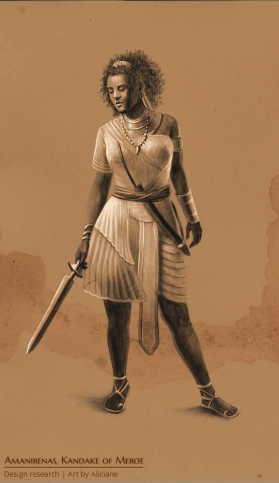 النجمة الأمريكية كيكي بالمر ترسم وشم أهرامات السودان " الحضارة الكوشية" وتبدي أعجاباً بكنداكاتها رسم غرافيك يجسد الكنداكة أماني ريناس - للفنانة ألسيا "Elésiane Huve"