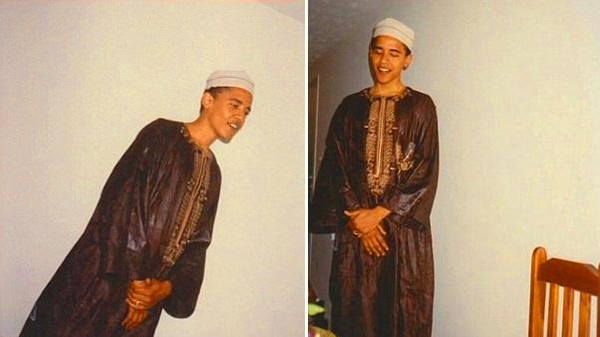 صور تنشر لأول مرة للرئيس الامريكي أوباما تثبت انه " مسلم بالسر" اوباما بجلباب اسلامي
